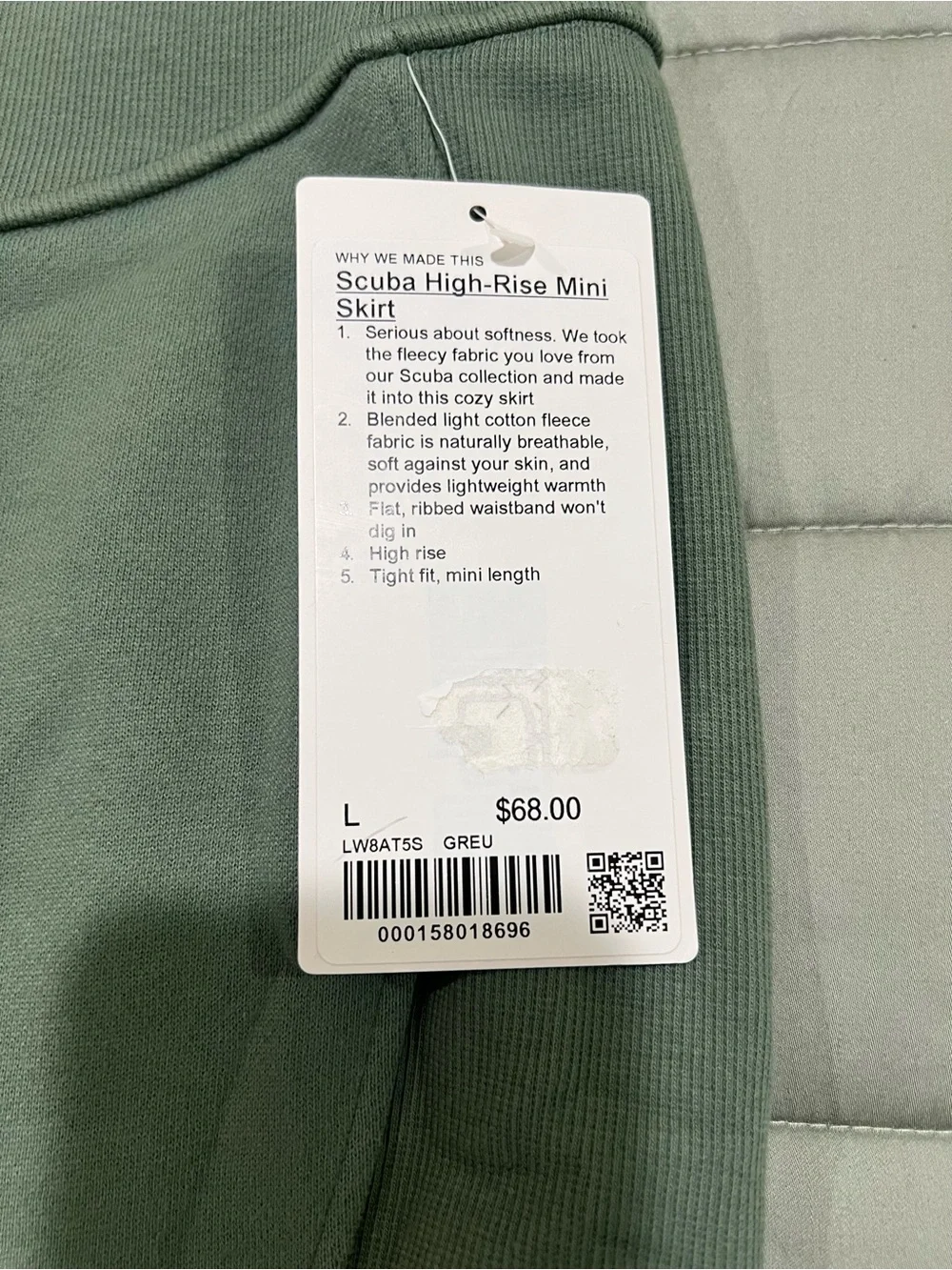 Lululemon Scuba High-Rise Mini Skirt in Grey Eucalyptus Size Large